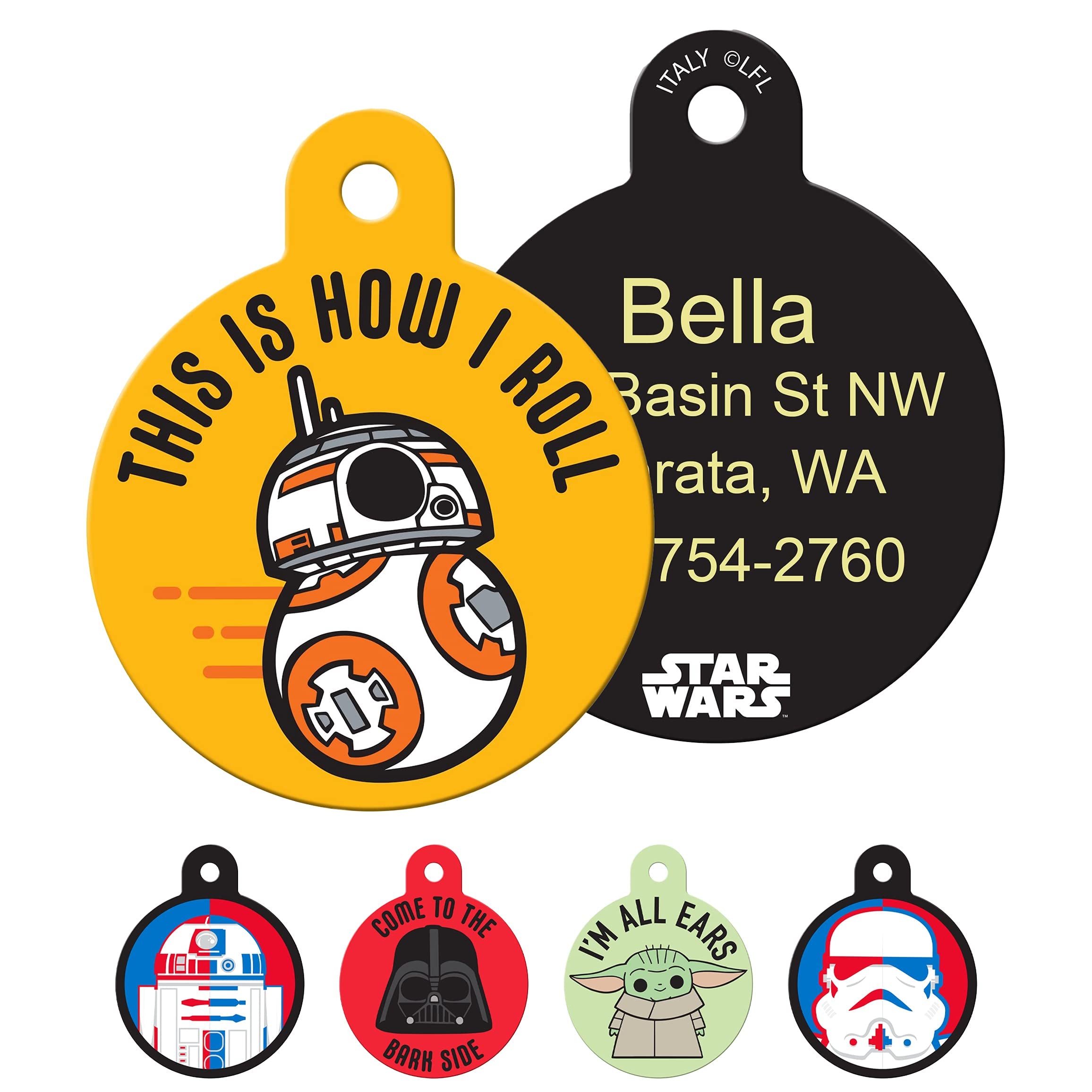 GoTags Personalized Pet ID Tags for Star Wars Fans, Dog Tags for Dogs and Cats, Personalized Engraved with up to 4 Lines of Custom Text