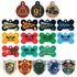 Front view of Harry Potter dog ID tags showcasing Hogwarts-inspired designs and personalization engraving on white background