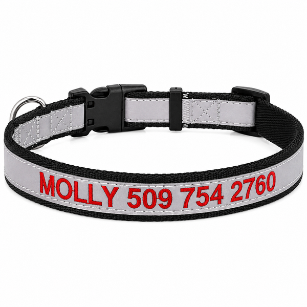 Personalized Reflective Dog Collar with Quick Release Buckle, Embroidered