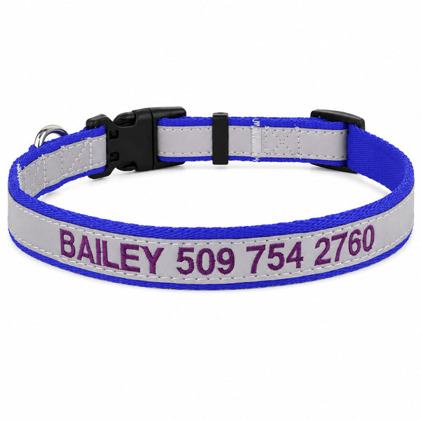 Personalized Reflective Dog Collar with Quick Release Buckle, Embroidered
