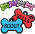 Front view of Bone Silent Silicone Dog ID Tag showcasing colorful personalized names and contact details on a white background