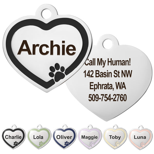 Heart Dog ID Tag with Enamel Paw
