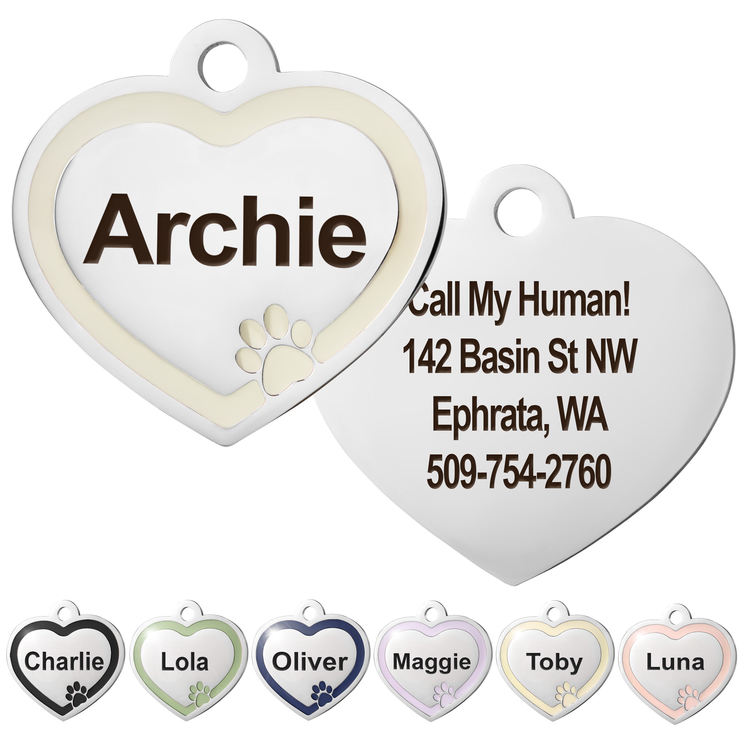 Heart Dog ID Tag with Enamel Paw