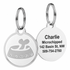 Front and back of 1 in Swarovski crystal pet ID tags showing crystal-studded front and engraved back on white background