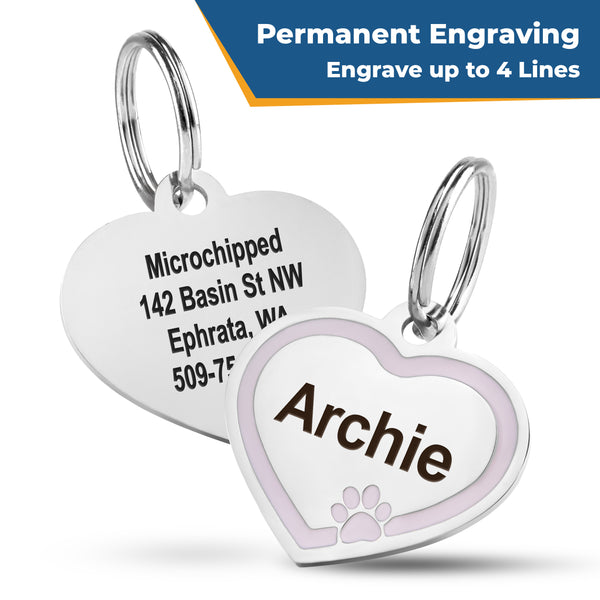 Heart Dog ID Tag with Enamel Paw