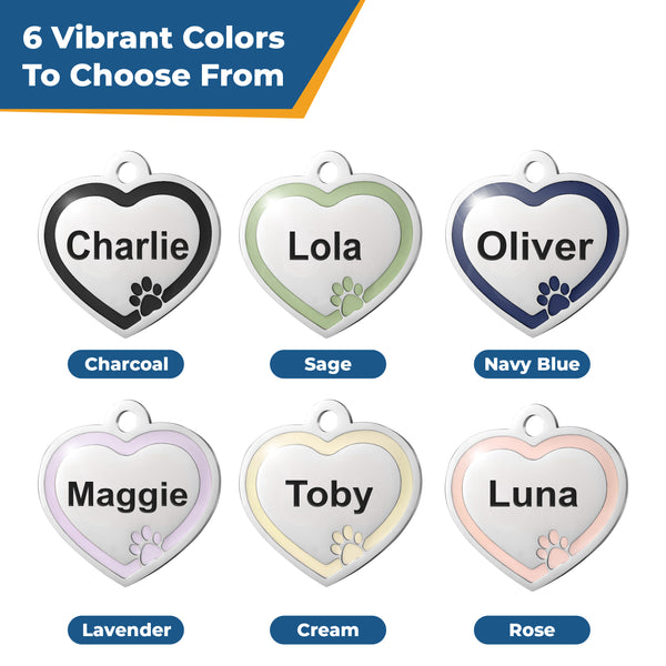 Heart Dog ID Tag with Enamel Paw