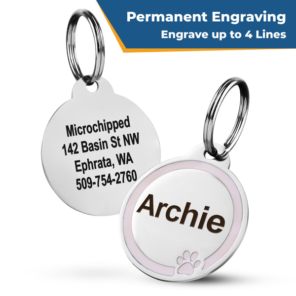 Round Dog ID Tag with Enamel Paw