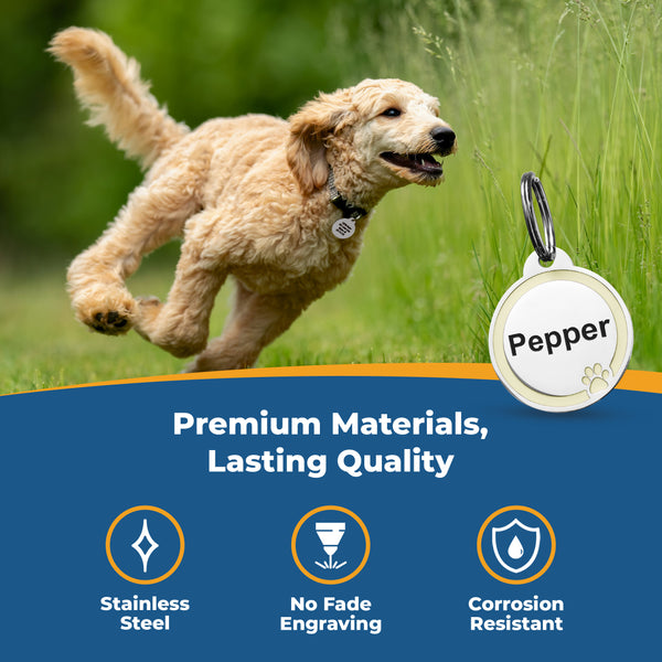 Round Dog ID Tag with Enamel Paw