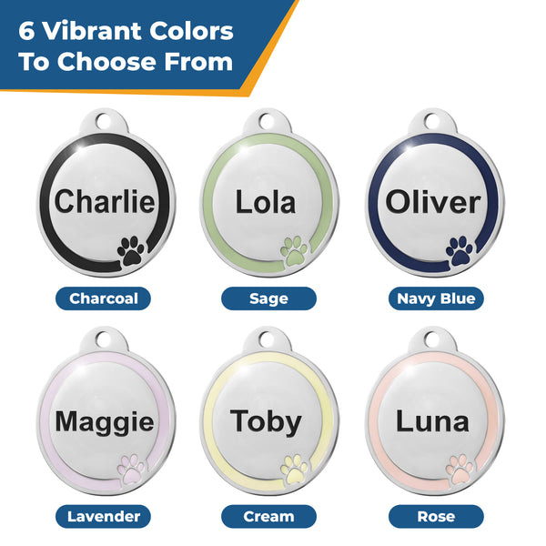Round Dog ID Tag with Enamel Paw