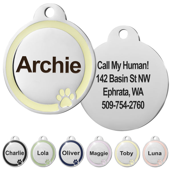 Round Dog ID Tag with Enamel Paw