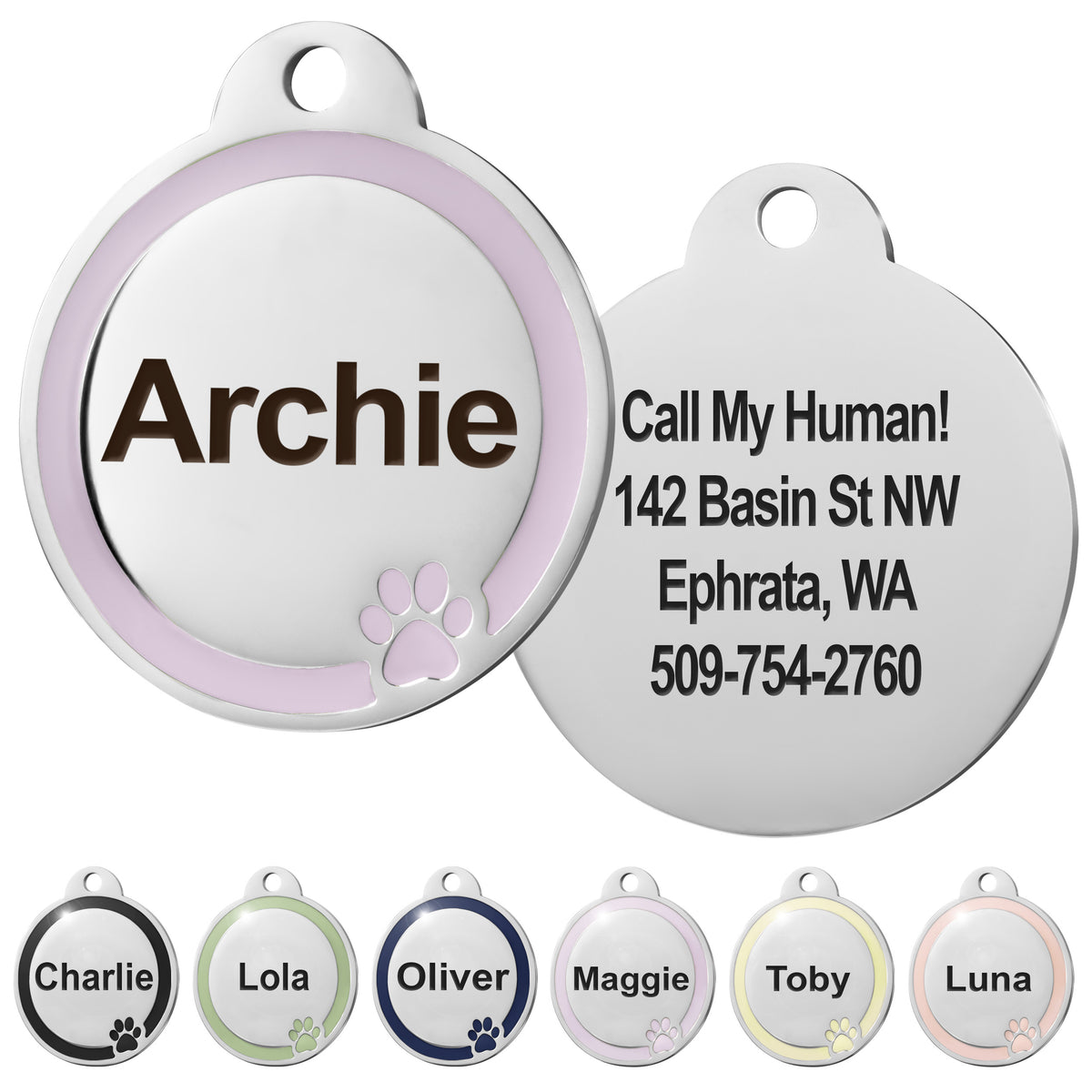 Round Dog ID Tag with Enamel Paw
