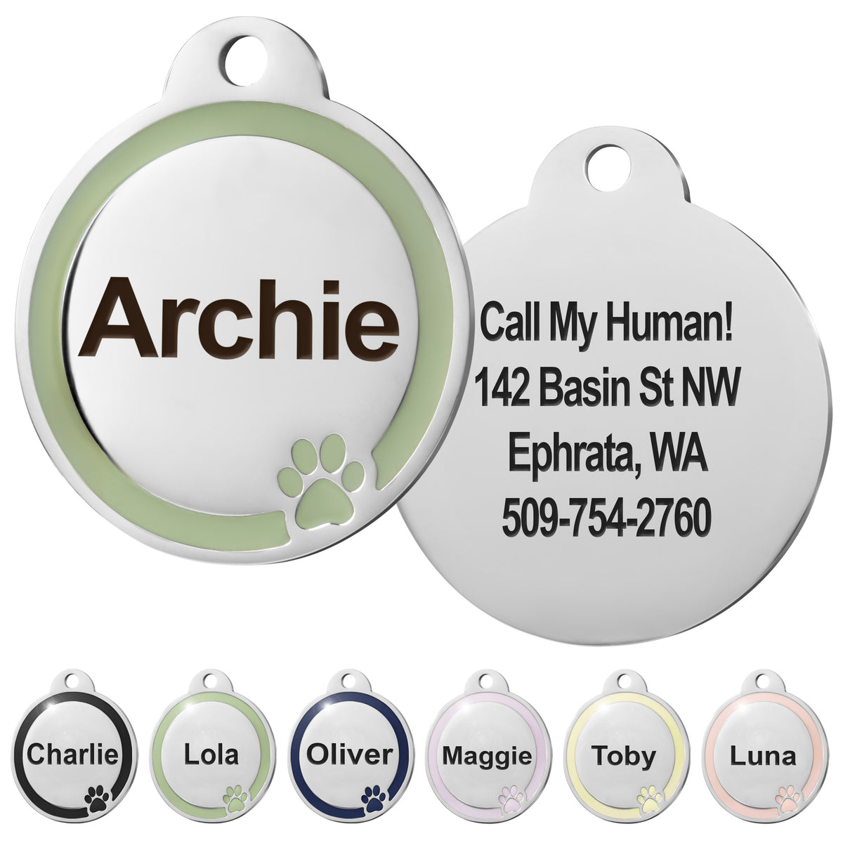 Round Dog ID Tag with Enamel Paw
