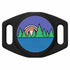 Close-up front of AirTag silicone holder showcasing engraved forest design and dual slide-on collar slots on white background