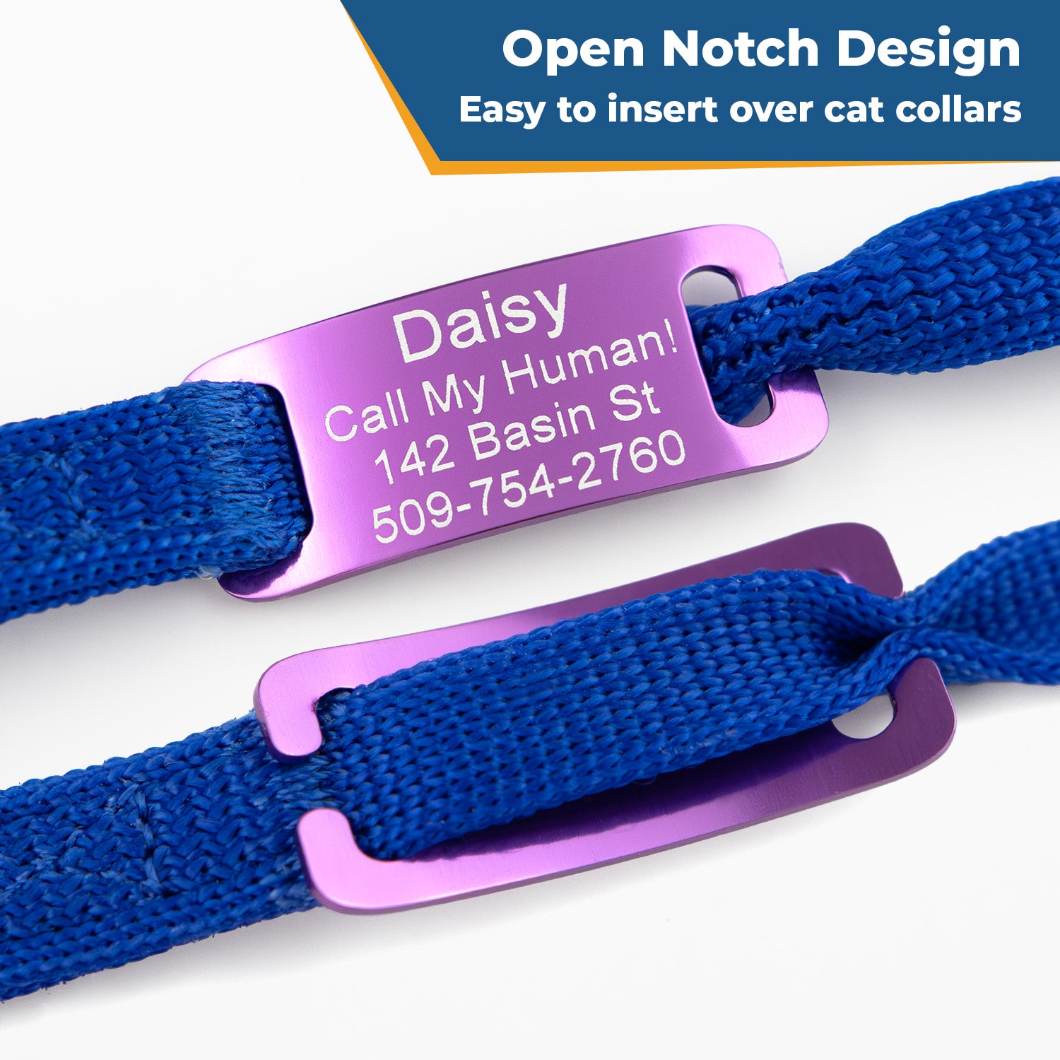 Cat Collar with Slide-On Silent Aluminum ID Tag, Safety Buckle and Bell