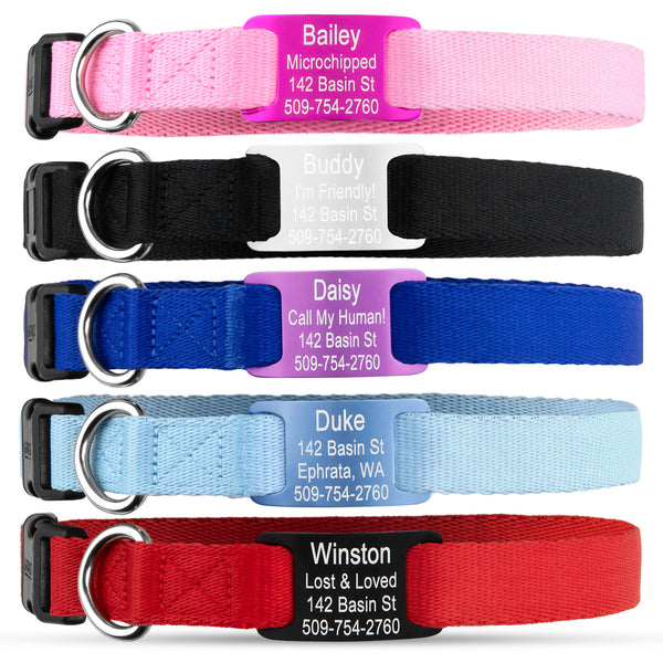 Personalized Dog Collar with Quick Release Buckle, Aluminum Nameplate