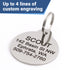 Front view of stainless steel glitter paw-print pet ID tag showing pink glitter paw inset and split ring on white background