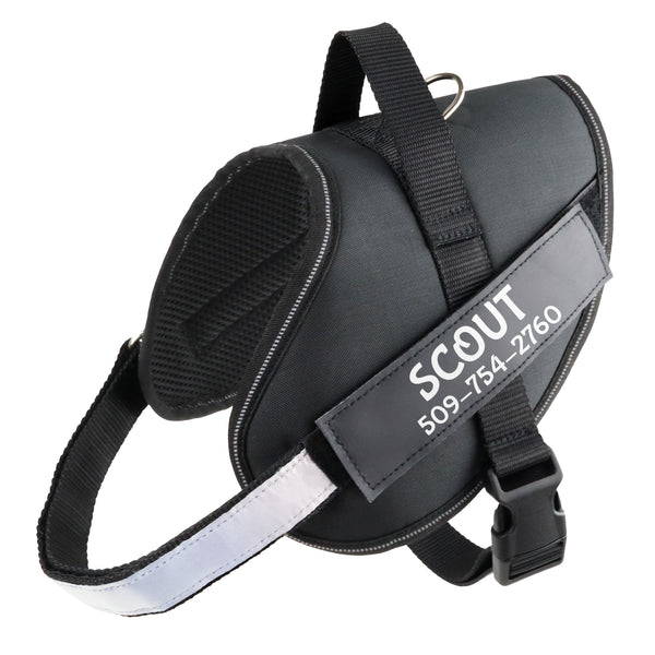 Personalized Dog Harness with Reflective Strap - Black