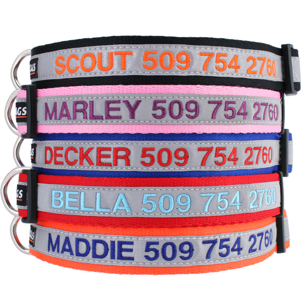 Personalized Reflective Dog Collar with Quick Release Buckle, Embroidered