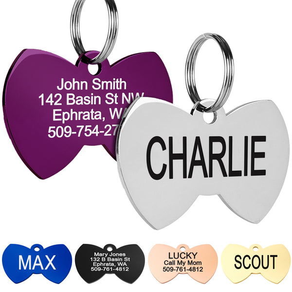 Bow Tie Pet ID Tag in Stainless Steel