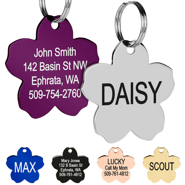 Flower Pet ID Tag in Stainless Steel