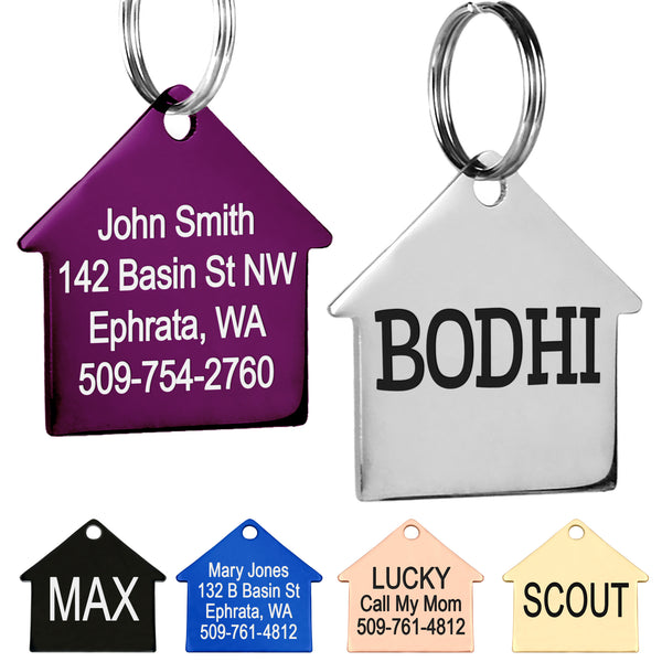 Dog House Pet ID Tag in Stainless Steel