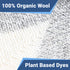 Product feature graphic showing 100 percent organic wool and plant based dyes