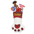 Front view of red plaid velvet paw-shaped pet stocking, embroidered name Scout and velvet paw-print accents on white background