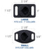 Top view of silicone AirTag collar slider showing LARGE and SMALL labels and measurement markings on white background