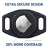 Front view of silicone AirTag dog collar holder with recessed AirTag pocket and EXTRA SECURE DESIGN on white background