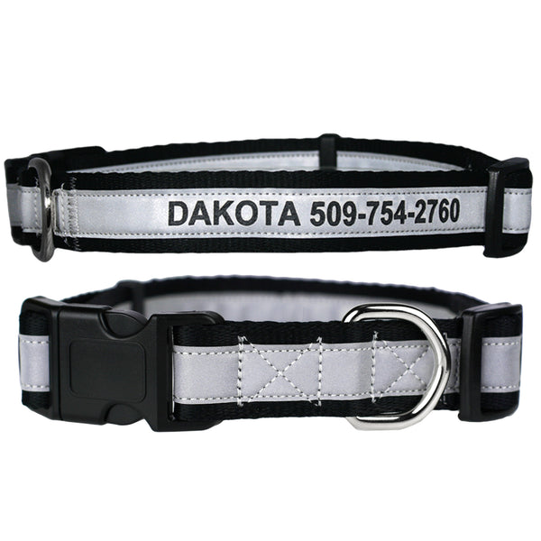Personalized Engraved Reflective Dog Collar with Quick Release Buckle