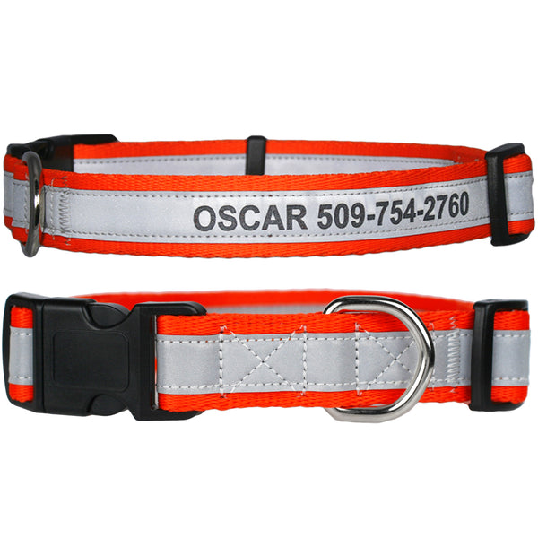 Personalized Engraved Reflective Dog Collar with Quick Release Buckle