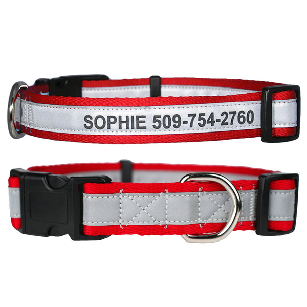 Personalized Engraved Reflective Dog Collar with Quick Release Buckle