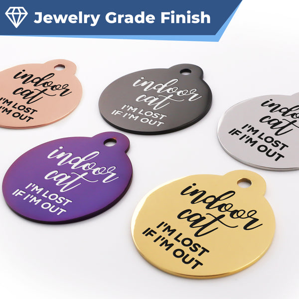 Indoor Cat Pet ID Tag in Stainless Steel