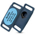 Angled view of blue Samsung Galaxy SmartTag2 GPS tracker holder showcasing personalized pet ID engraving on white background