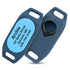 Front and back views of a blue silicone Samsung Galaxy SmartTag2 holder with personalized Archie ID engraving on white background