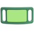 Front view of green silicone silent slide-on dog ID tag showcasing center engraving panel and side collar slots on white background