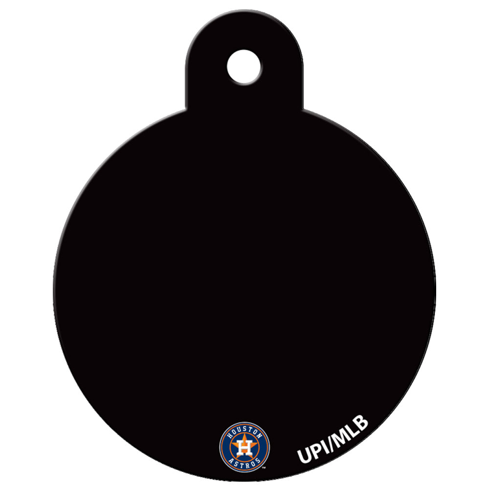 Front view of MLB Team Round Dog ID Tag showing Houston Astros logo on black brass tag with hanging hole on white background
