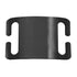 Close-up of Silent Slide-On Dog ID Tag showing dual belt-buckle slide slots and brushed black aluminum finish on white background