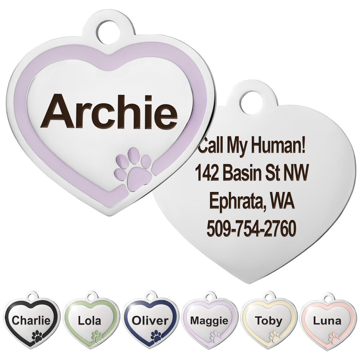 Heart Dog ID Tag with Enamel Paw