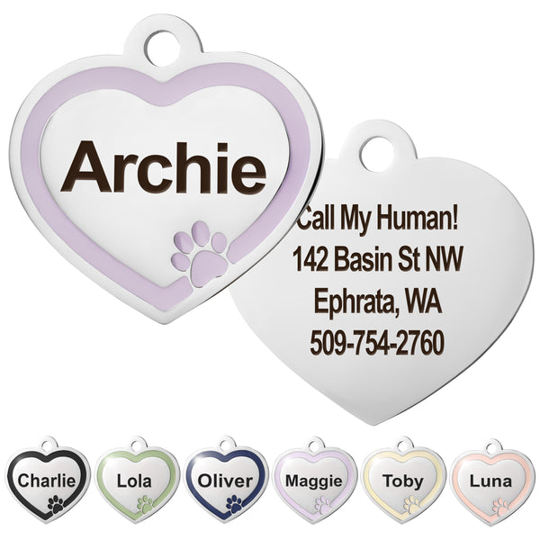Heart Dog ID Tag with Enamel Paw