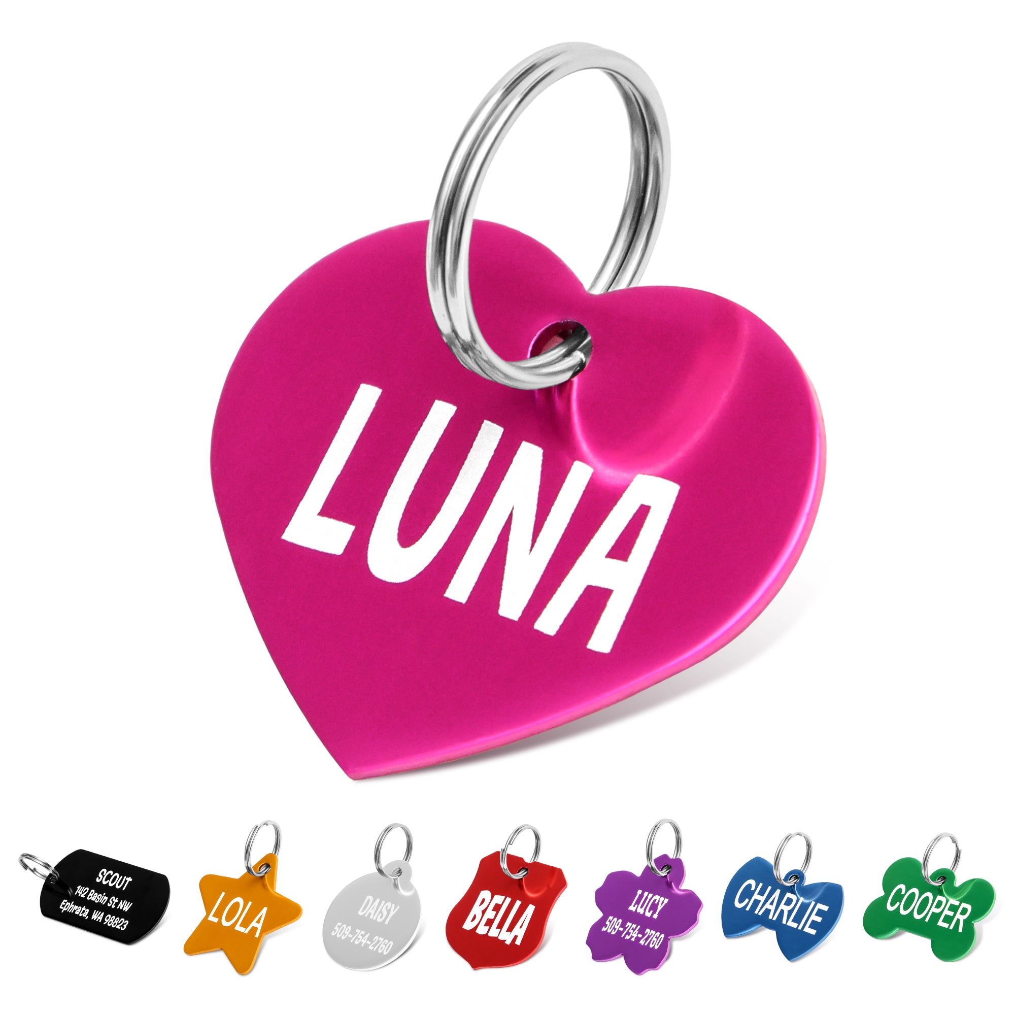 Heart Shaped Pet Tags in 8 Colors Personalized GoTags