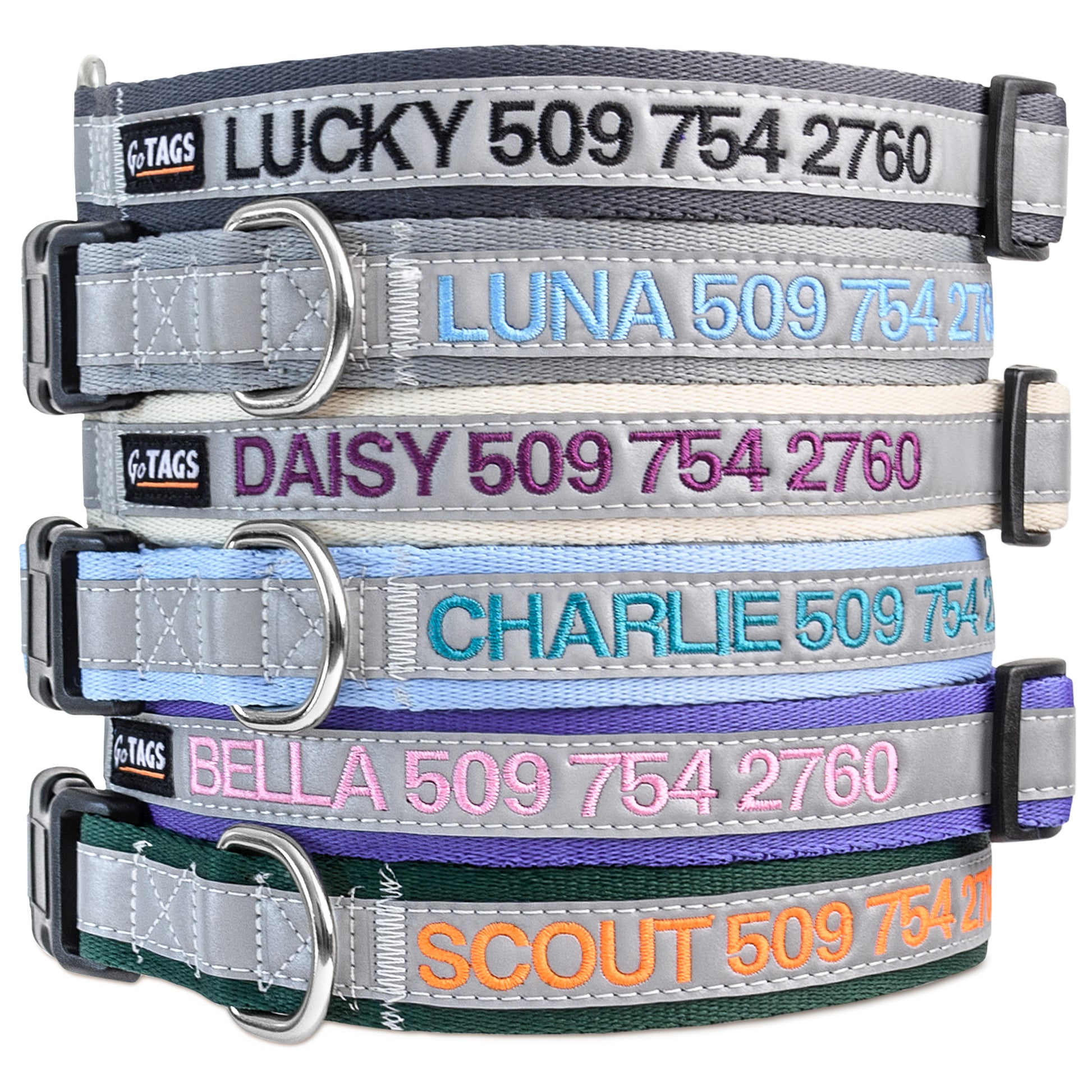 Personalized Reflective Dog Collar with Quick Release Buckle, Embroidered
