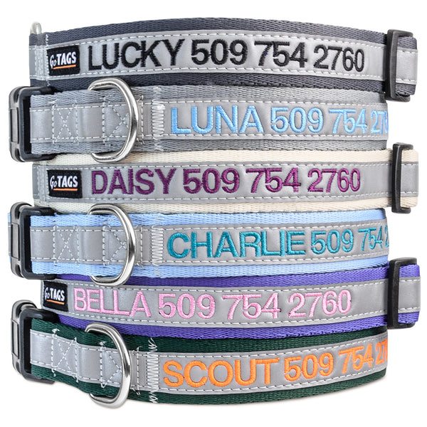 Personalized Reflective Dog Collar with Quick Release Buckle, Embroidered