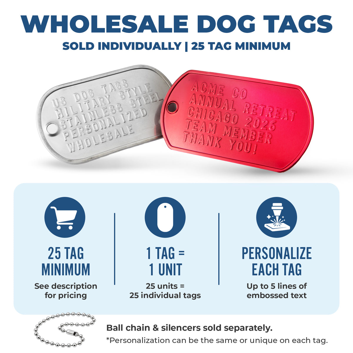 Personalized Embossed US Military Dog Tags - Volume Pricing (1 Tag per Unit)