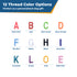 Color chart titled 12 Thread Color Options showing 12 thread colors labeled A-L with corresponding color names