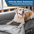 Golden retriever lying on personalized gray fleece blanket with water-resistant backing, headline Ultimate Water Resistance