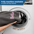 Close-up of personalized fleece dog blanket showing pink embroidered name Bella while being loaded into a washing machine