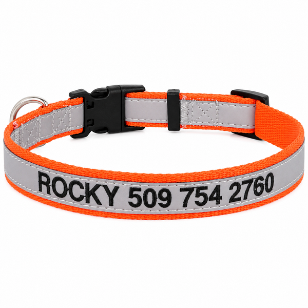 Personalized Reflective Dog Collar with Quick Release Buckle, Embroidered
