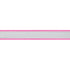 Close-up of personalized reflective dog collar showcasing gray reflective center stripe and pink stitched edges on white background