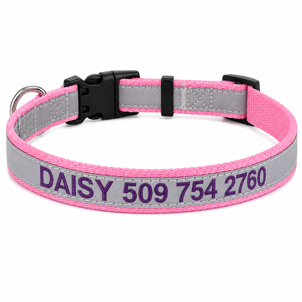 Personalized Reflective Dog Collar with Quick Release Buckle, Embroidered